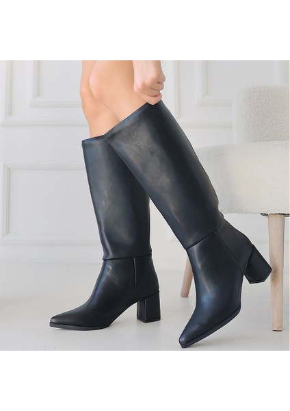 Bernishoes Roksa Siyah Cilt Topuklu Çizme fırsatları