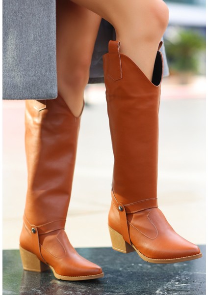 Bernishoes Milla Taba Cilt Tak Çıkar Topuklu Bot ve Çizme modelleri