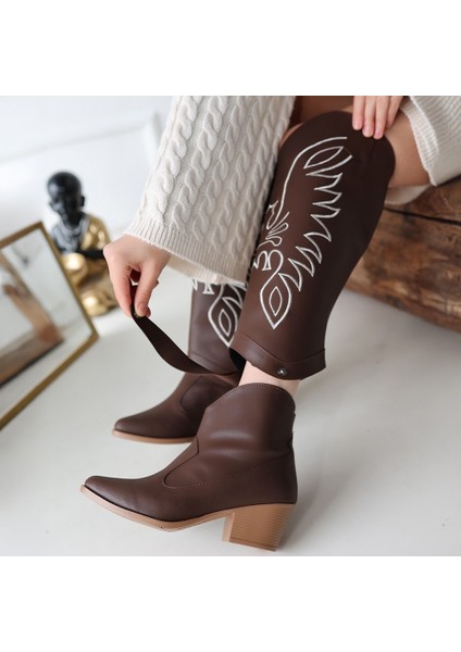 Bernishoes Jilla Kahverengi Cilt Tak Çıkar Topuklu Bot ve Çizme fırsatları