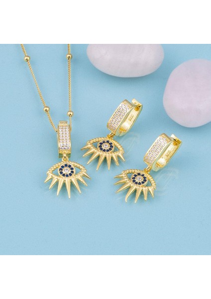 Altın Kaplama 925 Ayar Gümüş Top Zincirli Anka Kuşu Kolye Küpe Set