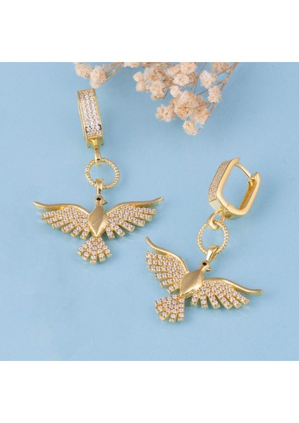 Altın Kaplama 925 Ayar Gümüş Anka Kuşu Küpe