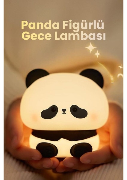 Panda Figürlü Renkli Şarj Edilebilir Dokunmatik Gece Lambası 3 Kademeli Oda Ev Ofis Lambası