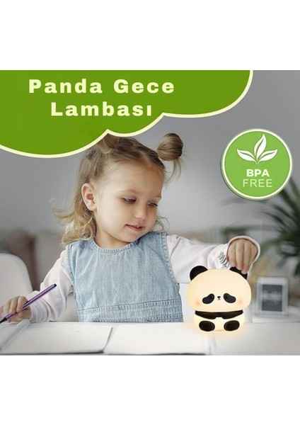 Panda Figürlü Renkli Şarj Edilebilir Dokunmatik Gece Lambası 3 Kademeli Oda Ev Ofis Lambası