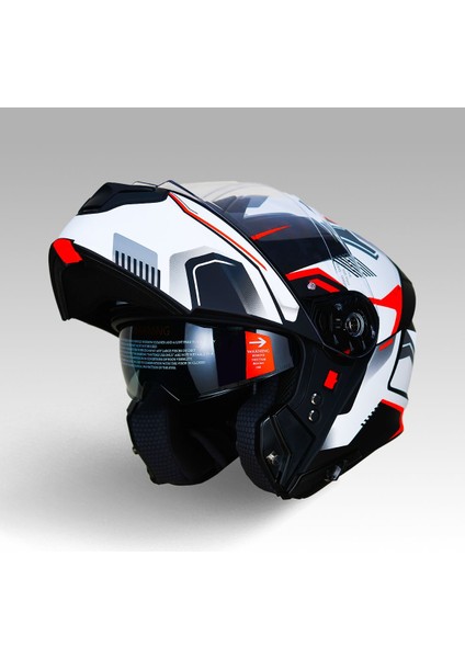 935SV Kask Çene Açılır Motosiklet Mat Siyah Beyaz Çift Vizör UV Bluetooth Yuvalı ECE 22.06 MIPS
