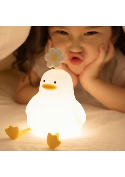 Ördek Figürlü Renkli 3 Kademeli Şarj Edilebilir Dokunmatik Gece Lambası Çocuk Bebek Oda Lambası