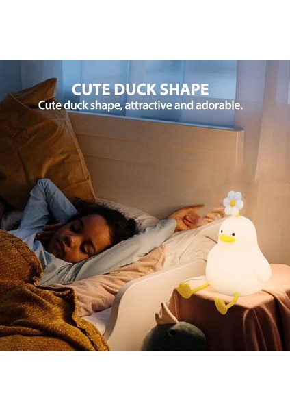 Ördek Figürlü Renkli 3 Kademeli Şarj Edilebilir Dokunmatik Gece Lambası Çocuk Bebek Oda Lambası