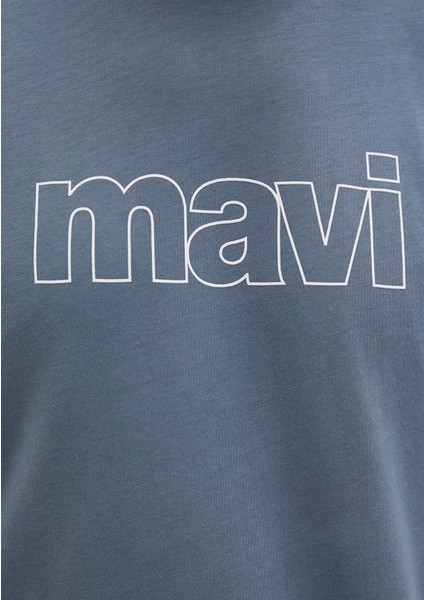 Mavi Logo Baskılı Gri Tişört 065781-80889