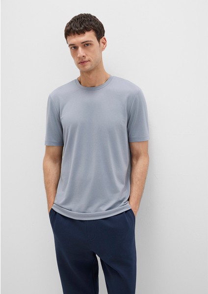 Bisiklet Yaka Mavi Basic Tişört 0612865-86584 modelleri