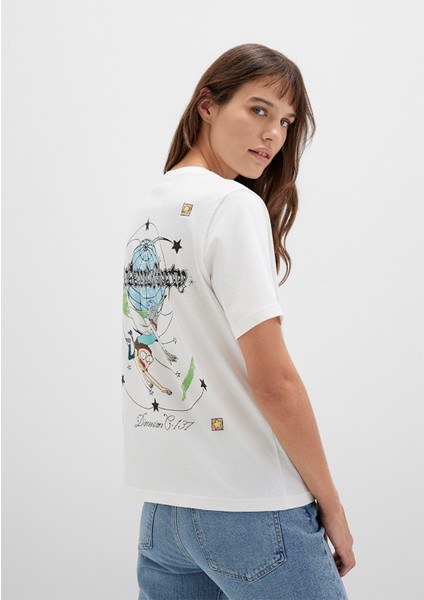 Rick And Morty Baskılı Ekru Tişört 1613675-70057