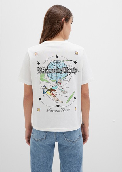 Rick And Morty Baskılı Ekru Tişört 1613675-70057