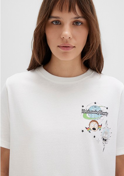 Rick And Morty Baskılı Ekru Tişört 1613675-70057