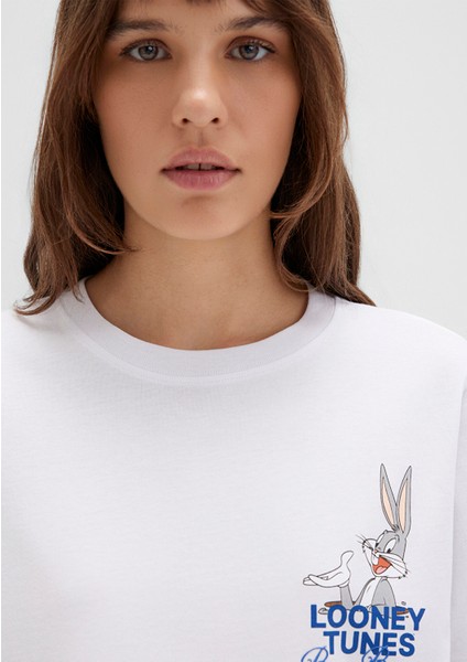 Bugs Bunny Baskılı Beyaz Tişört 1613667-620