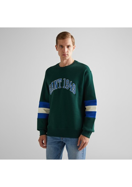 Erkek Yeşil Relaxed Fit Bisiklet Yaka Renk Bloklu Sweatshirt