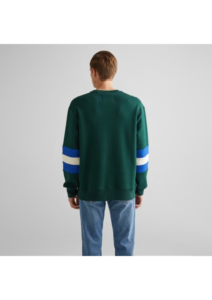 Erkek Yeşil Relaxed Fit Bisiklet Yaka Renk Bloklu Sweatshirt fiyatları