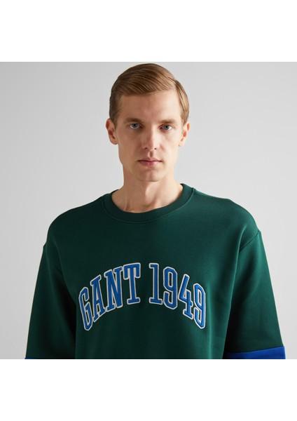 Erkek Yeşil Relaxed Fit Bisiklet Yaka Renk Bloklu Sweatshirt fırsatları