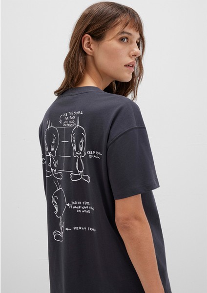 Tweety Baskılı Antrasit Tişört 1613672-70087