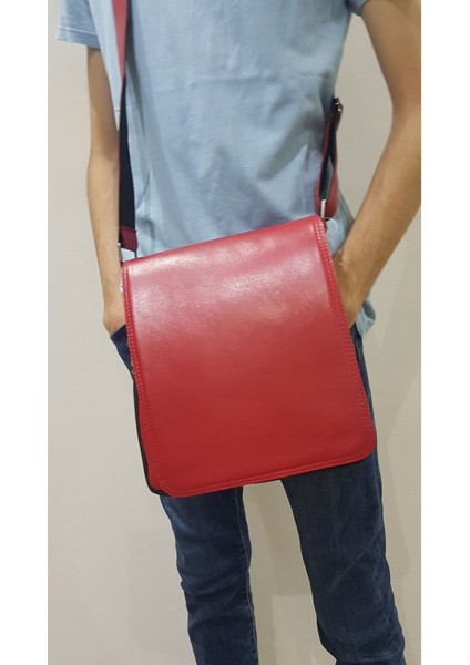 Erkek Için Şık Kırmızı Postacı Tarzı Çanta, Günlük Kullanıma Uygun Tasarım