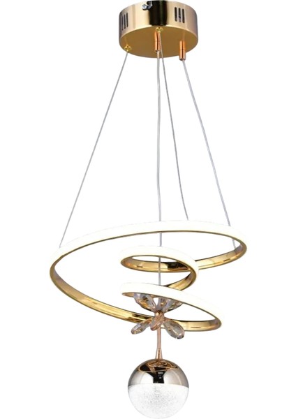Kaos Mini Top'lu Gold Kaplama Modern Sarkıt 3 Renk LED Avize Salon - Oturma Odası Ledli Avize Gold