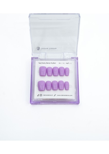10'lu Mor Kısa Oval TT1264 Tekrar Kullanılabilir El Yapımı Protez Takma Tırnak - Mor-L