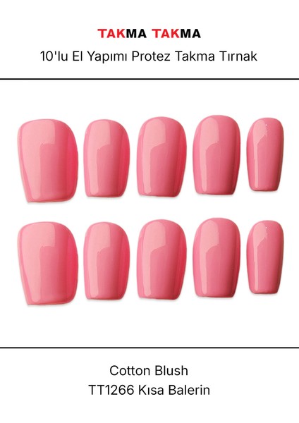 10'lu Pembe Kısa Oval TT1266 Tekrar Kullanılabilir El Yapımı Protez Takma Tırnak - Ten Rengi-Pembe-M fırsatları