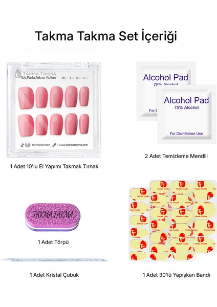 10'lu Pembe Kısa Oval TT1266 Tekrar Kullanılabilir El Yapımı Protez Takma Tırnak - Ten Rengi-Pembe-M indirimleri