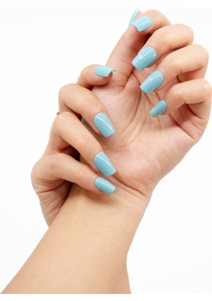 10'lu Mavi Kısa Oval TT1265 Tekrar Kullanılabilir El Yapımı Protez Takma Tırnak - Mavi-S