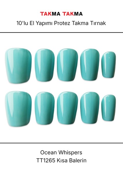 10'lu Mavi Kısa Oval TT1265 Tekrar Kullanılabilir El Yapımı Protez Takma Tırnak - Mavi-S