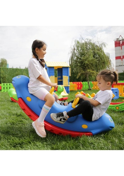 Tırtıl Tasarımlı Çocuk Tahterevalli - 3 Kişilik Sallanan Oyuncak | 3+ Yaş Park ve Ev Kullanımı İçin Uygun