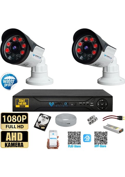 2 Kameralı Set 320 GB HDD Full Hd Gece Görüşlü Güvenlik Kamerası Sistemi-Sabit Ip Gerektirmez-