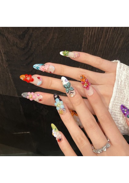 TT1328 - Bahar Kanatları - 10'lu Tekrar Kullanılabilir El Yapımı Protez Takma Tırnak