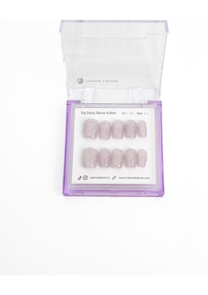 10'lu Gümüş Kısa Balerin TT1251 Tekrar Kullanılabilir El Yapımı Protez Takma Tırnak - Gümüş-XS