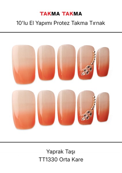Tekrar Kullanılabilir El Yapımı Protez Takma Tırnak TT1330 - Yaprak Taşı - 10'lu fırsatları
