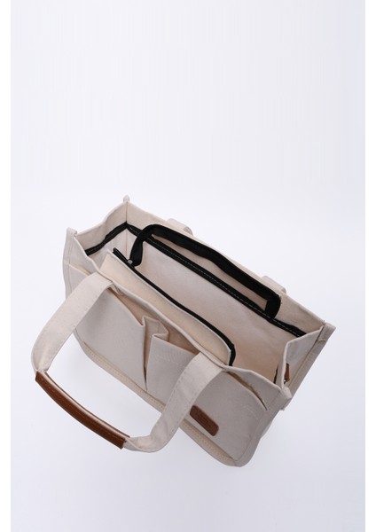 Krem SHK174 Kanvas Kumaş, Üç Bölmeli, Fermuarlı, Çift Askılı, El, Kol ve Omuz Çantası indirimleri