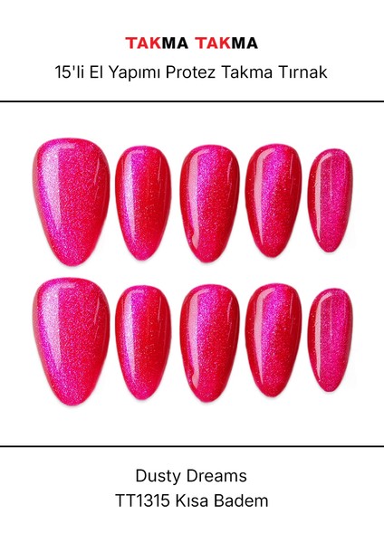 15'li Pembe Kısa Badem TT1315 Tekrar Kullanılabilir El Yapımı Protez Takma Tırnak - Ten Rengi-Pembe-M fırsatları