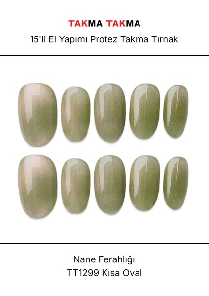 15'li Yeşil Kısa Oval TT1299 Tekrar Kullanılabilir El Yapımı Protez Takma Tırnak - Yeşil-XS fırsatları