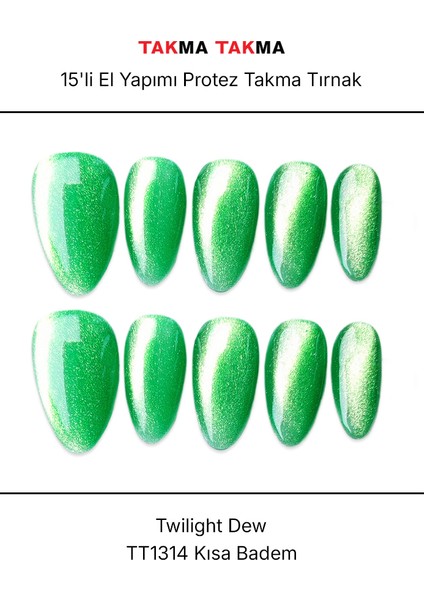 15'li Yeşil Kısa Badem TT1314 Tekrar Kullanılabilir El Yapımı Protez Takma Tırnak - Yeşil-S fırsatları
