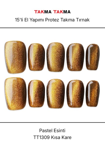 15'li Kahverengi Kahve Kısa Kare TT1309 Tekrar Kullanılabilir El Yapımı Protez Takma Tırnak - Kahverengi-L fırsatları