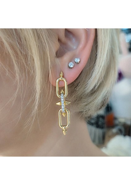 Kadın Yeni Sezon Tif Model Altın Renk Zirkon Taşlı Moda Trend Taşlı Küpe fiyatları