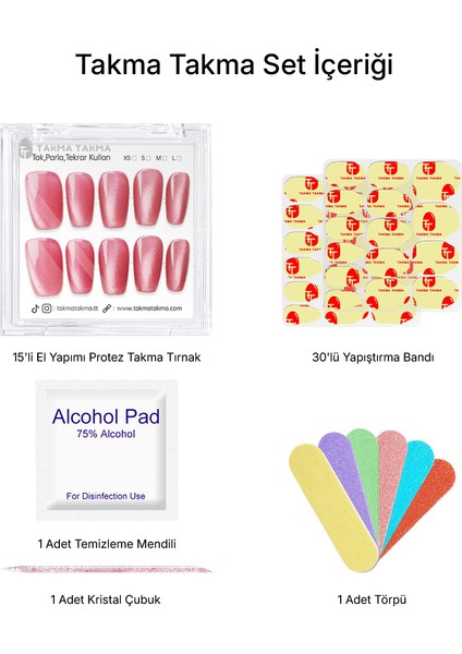 15'li Pembe Orta Kare TT1305 Tekrar Kullanılabilir El Yapımı Protez Takma Tırnak - Pembe-S indirimleri