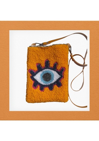 Sarı Nazar Işlemeli Hafif Telefon ve Omuz Çantası