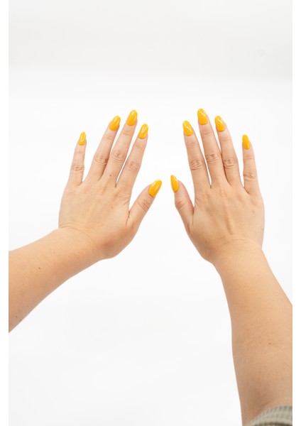 10'lu Sarı Kısa Oval TT1269 Tekrar Kullanılabilir El Yapımı Protez Takma Tırnak - Ten Rengi-Sarı-L