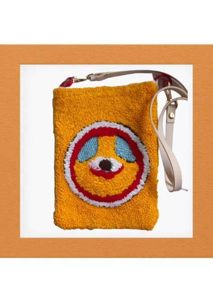 Şık Sarı Işlemeli Telefon Omuz Çantası