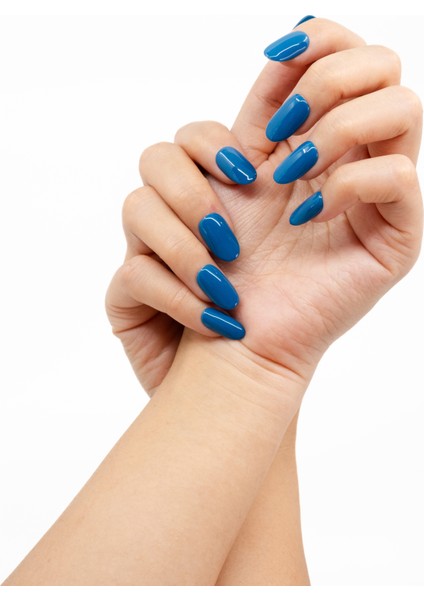 10'lu Mavi Kısa Oval TT1267 Tekrar Kullanılabilir El Yapımı Protez Takma Tırnak - Mavi-S