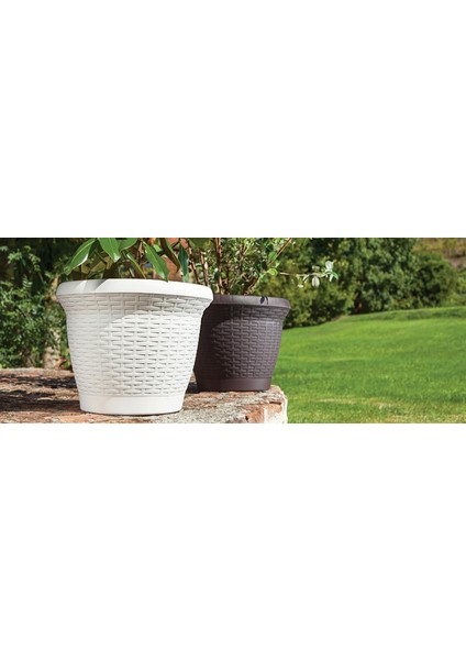 SO-HS02 Plastik Hasır Desenli Saksı 6 Lt Kirli Beyaz 6 Adet fırsatları