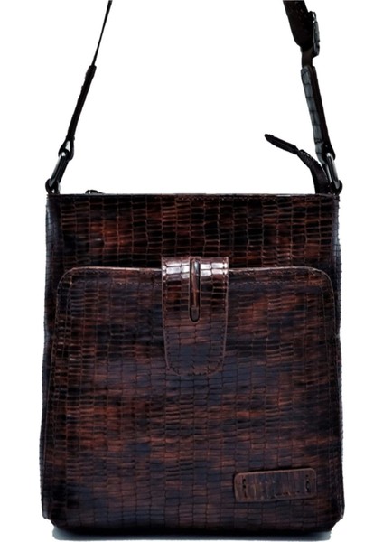 Kahve ve Taba Renkli Krokodil Desenli Postacı Çanta, Şık ve Kullanışlı Tasarım