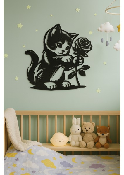 Çiçekli Yavru Kedi – 3D Duvar Dekoru