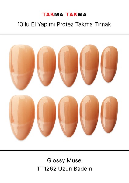 10'lu Ten Rengi Uzun Badem TT1262 Tekrar Kullanılabilir El Yapımı Protez Takma Tırnak - Ten Rengi-XS fırsatları