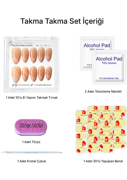 10'lu Ten Rengi Uzun Badem TT1262 Tekrar Kullanılabilir El Yapımı Protez Takma Tırnak - Ten Rengi-XS indirimleri