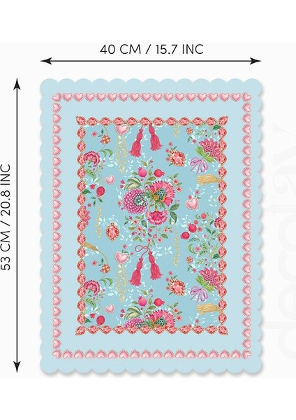 Love Bloom Kalpli Renkli Çiçekli Mavi Lazer Kesim Fırın Örtüsü fiyatları