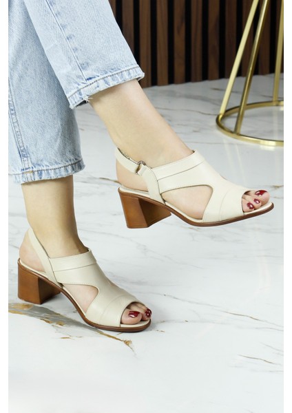 Kanne Bej Hakiki Dana Derisi Cırt Bantlı Kalın Topuklu Rahat Günlük Sandalet